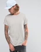 Asos T-shirt With Roll Sleeve In Off-white - White