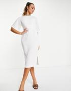 Closet London Ribbed Pencil Midi Dress In Ivory-white