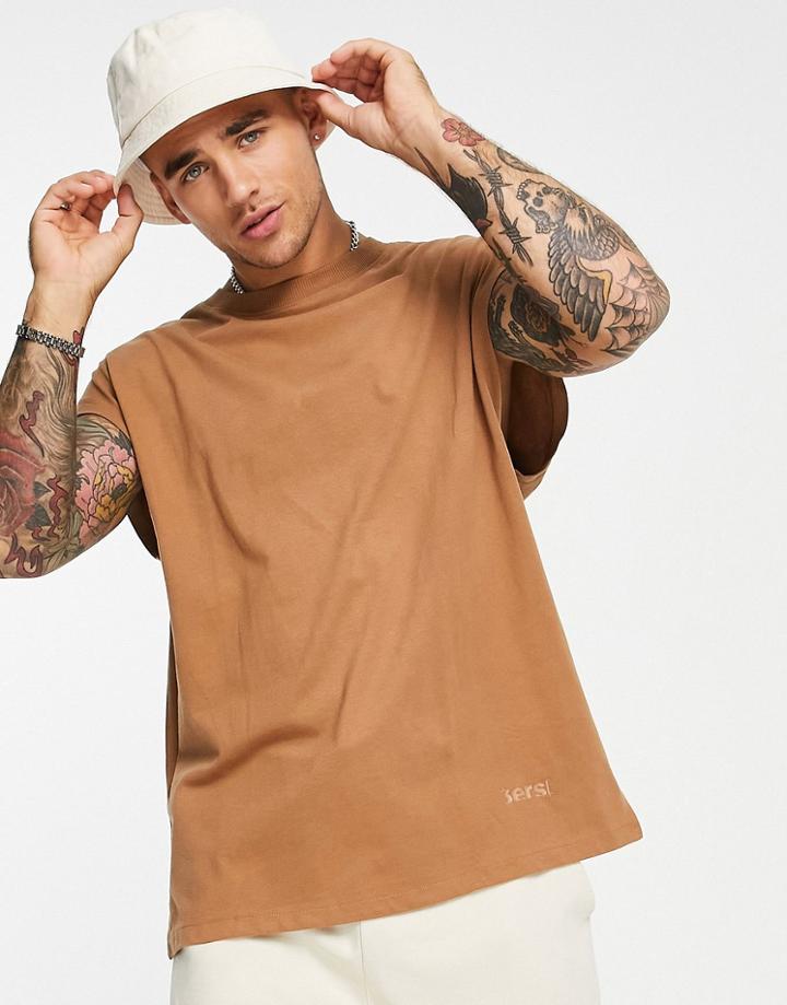 Bershka Worker Oversized Tank Top In Brown