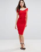 Vesper Pencil Midi Dress With Pocket Details - Red