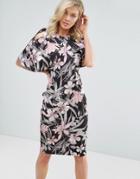 Vesper Cold Shoulder Tropical Floral Print Midi Dress - Multi