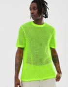 Asos Design Knitted Mesh T-shirt In Neon Yellow-green