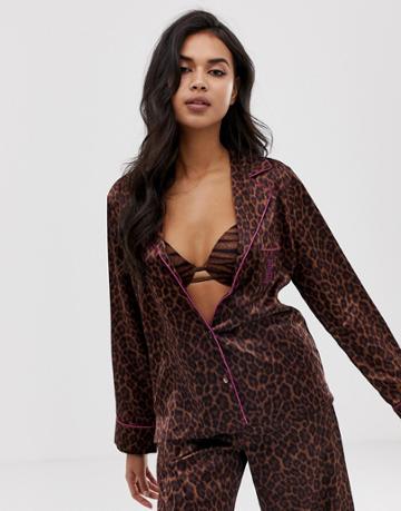 Savage X Fenty Animal Print Satin Pyjama Top In Toffee Leopard-brown