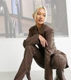 Collusion Flared Pants In Brown Gingham With Zip Hem