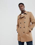 Asos Design Shower Resistant Double Breasted Trench In Tobacco - Brown