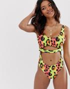 Asos Design Fuller Bust Cut Out Swimsuit In Animal Pop Print Dd-g-multi