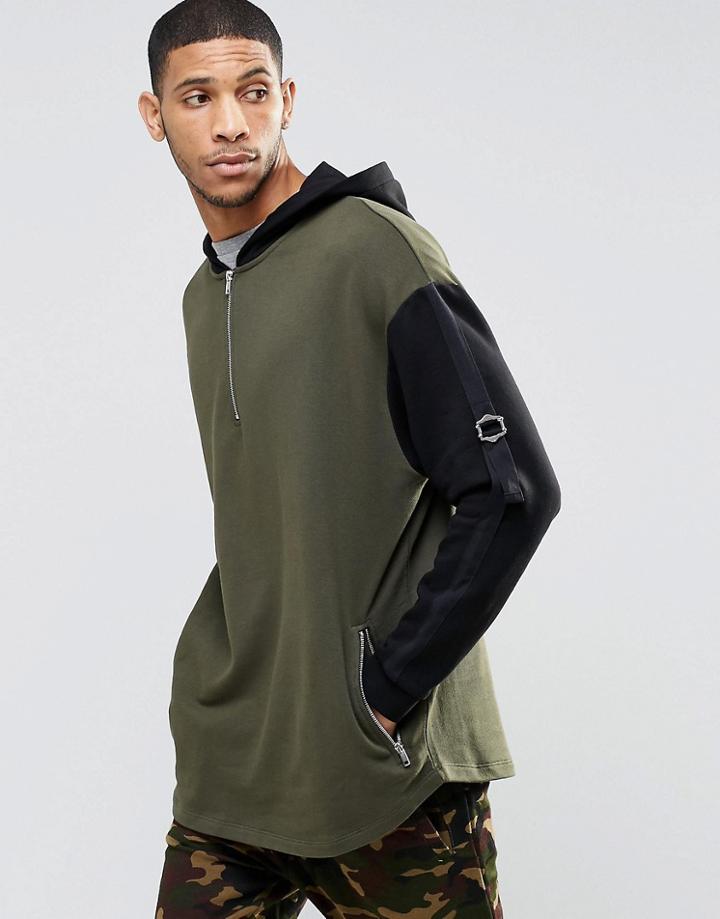 Asos Hoodie With Half Zip & Taping