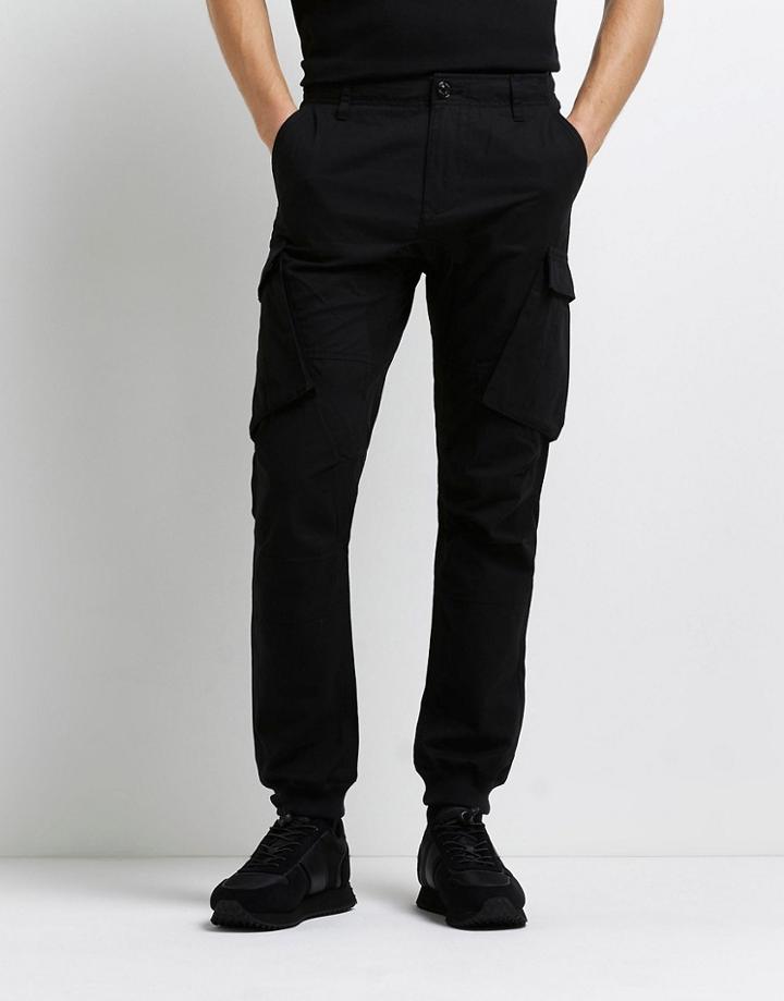River Island Tapered Cargos In Black