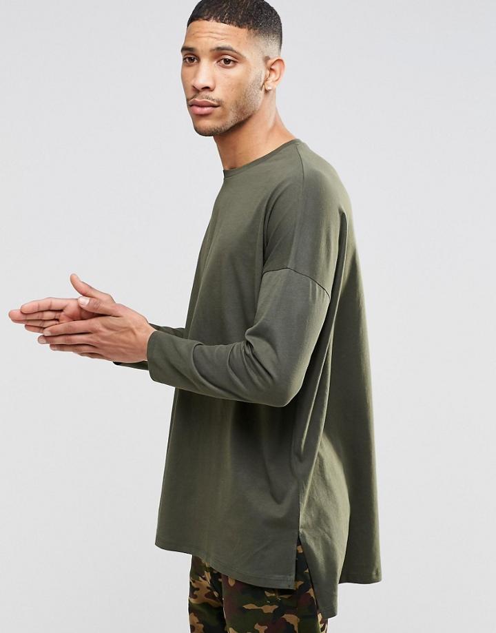 Asos Extreme Oversized Long Sleeve T-shirt In Khaki - Khaki