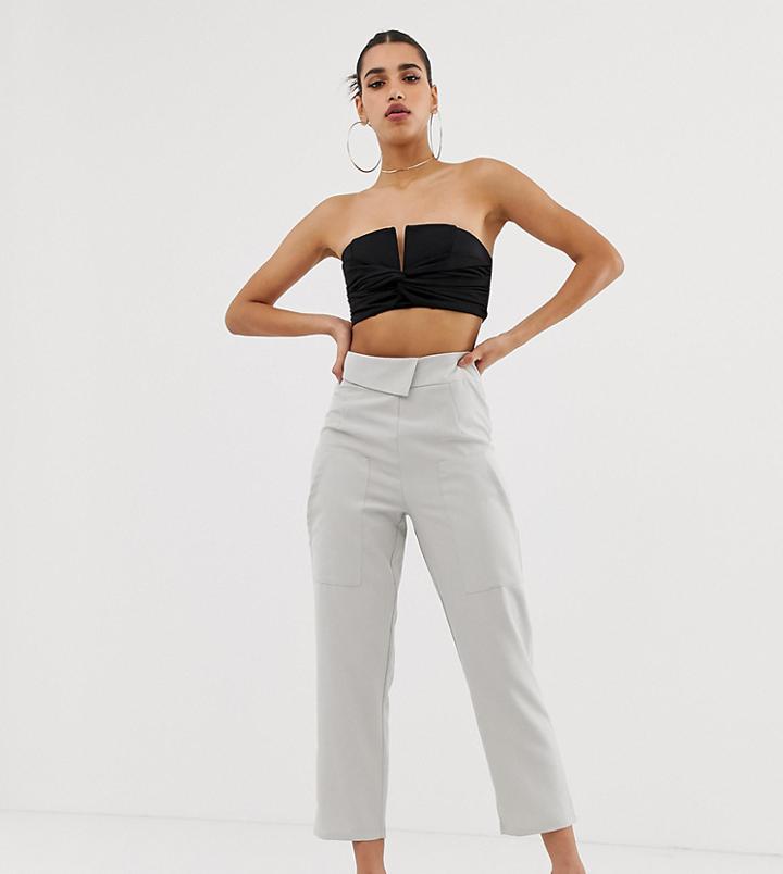 Boohoo Tailored Pants In Light Gray With Waist Detail - Gray
