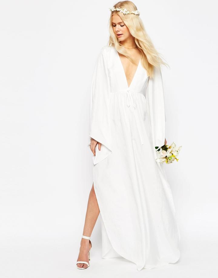 Asos Bridal Waterfall Jumpsuit With Tie Waist - Off White