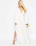 Asos Bridal Waterfall Jumpsuit With Tie Waist - Off White