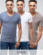 Asos 3 Pack Muscle T-shirt With V Neck Save - Multi