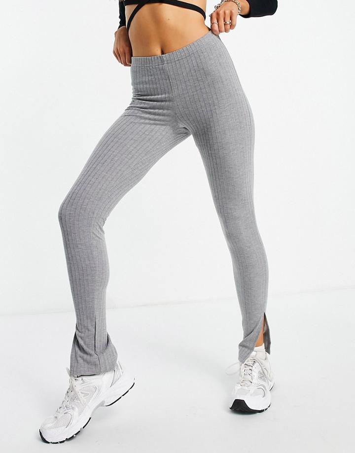 Night Addict Split Hem Leggings In Rib-grey