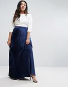 Lovedrobe Satin Pleated Maxi Skirt - Navy