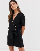 Y.a.s Bahia Spotted Button Down Romper - Black