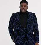 Twisted Tailor Plus Suit Jacket With Baroque Flocking In Blue