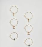 Asos Design Pack Of 3 Faceted Stone And Teardrop Disc Hoop Earrings - Gold