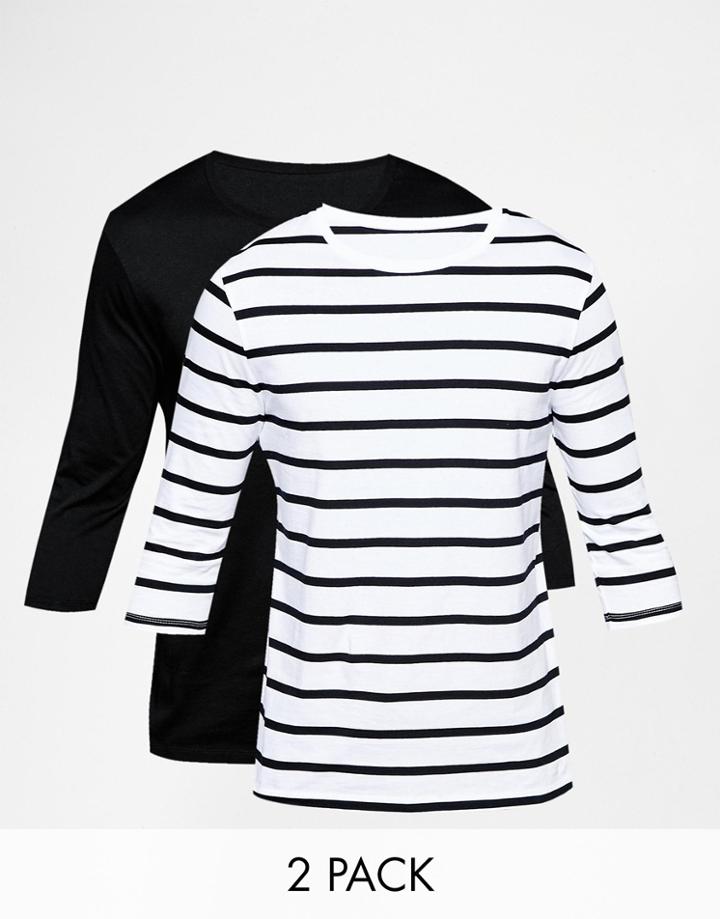 Asos Stripe & Plain 3/4 Sleeve T-shirt 2 Pack Save 17%