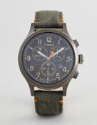 Timex Tw2r60200 Expedition Chronograph Leather Watch In Olive - Green