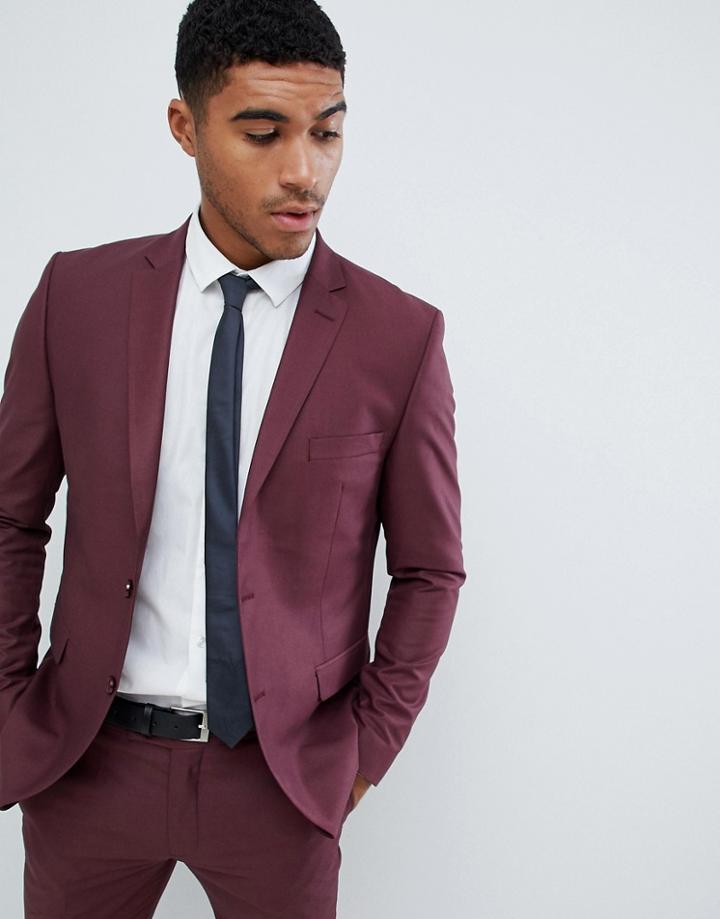Boohooman Slim Fit Suit Jacket In Burgundy - Pink