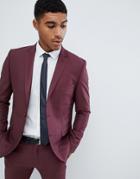 Boohooman Slim Fit Suit Jacket In Burgundy - Pink