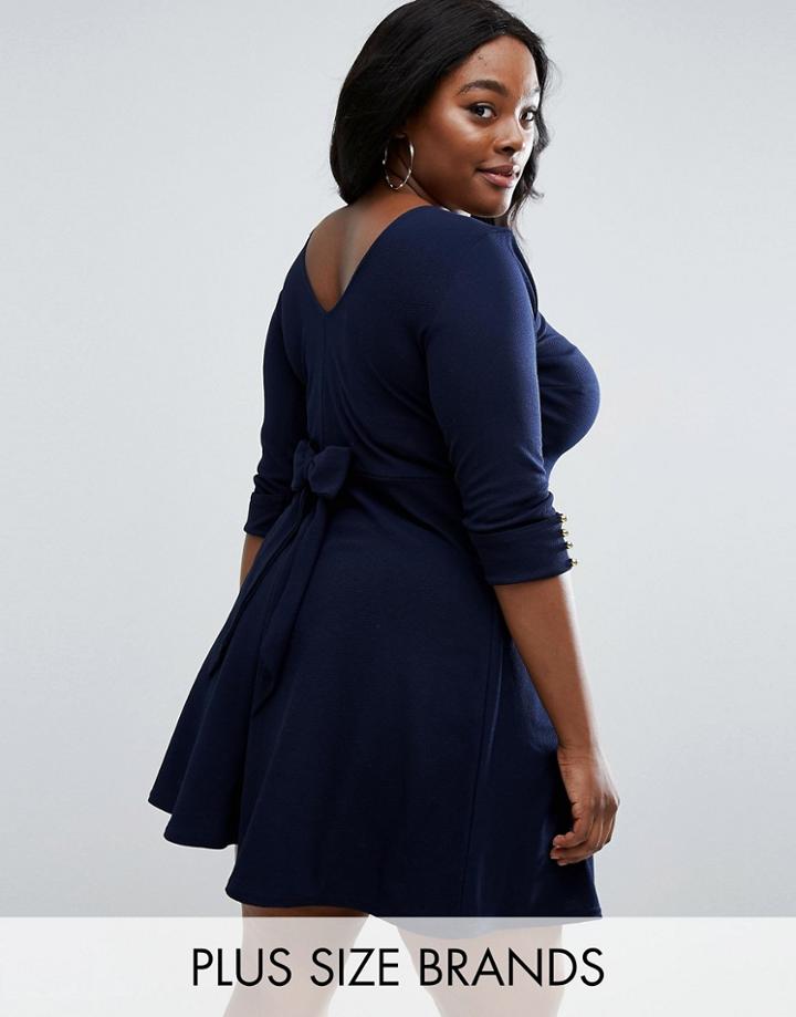 Club L Plus Skater Dress With Bow Back - Navy