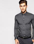 Asos Skinny Shirt In Gray With Long Sleeves - Gray
