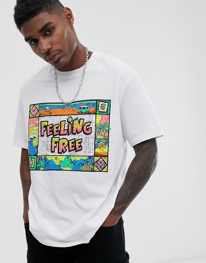 Bershka Retro Neon Print T-shirt In White