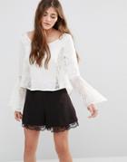 Band Of Gypsies Lace Insert Bell Sleeve Top - Cream