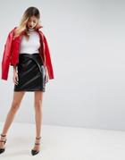 Asos Textured Leather Look Mini Skirt With Tulip Waist - Black