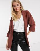 Asos Design Easy Relaxed Blazer In Textured Jersey-brown