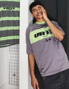 Asos Design Oversized T-shirt In Gray And Green Color Block With Front Print