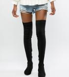 Asos Design Petite Kelby Flat Elastic Over The Knee Boots - Black