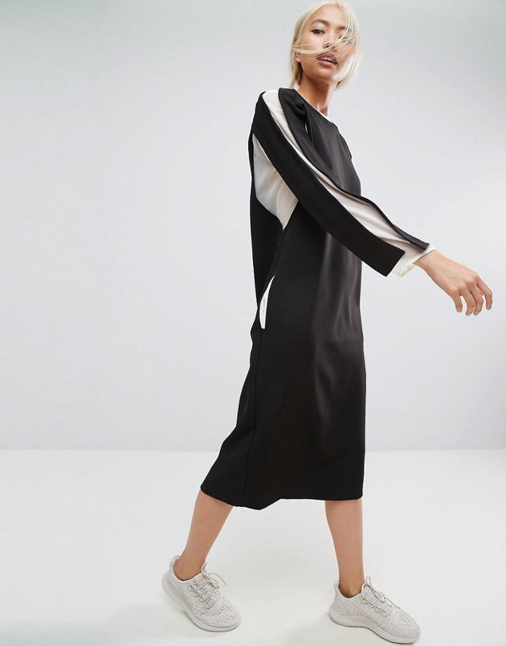 Asos White Chiffon Panel Shift Dress - Black
