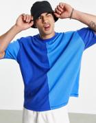 Asos Design Oversized Waffle T-shirt In Blue Color Block-multi