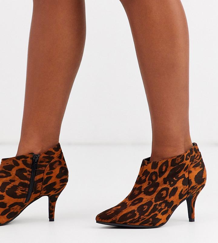 Simply Be Wide Fit Kitten Heel Ankle Boot In Leopard Print