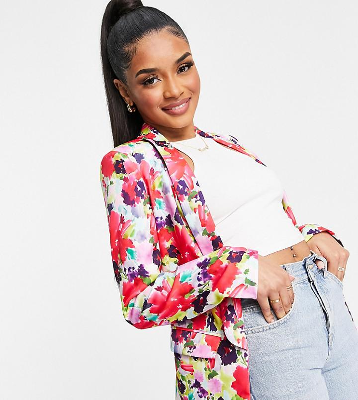 Liquorish Petite Blazer In Floral Print - Part Of A Set-multi