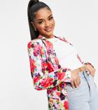 Liquorish Petite Blazer In Floral Print - Part Of A Set-multi