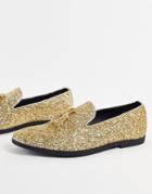 Truffle Collection Tassel Slipper Shoes In Gold Glitter