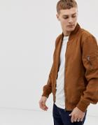 French Connection Faux Suede Baseball Jacket-brown