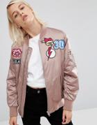Asos Ultimate Bomber Jacket With Badges - Pink
