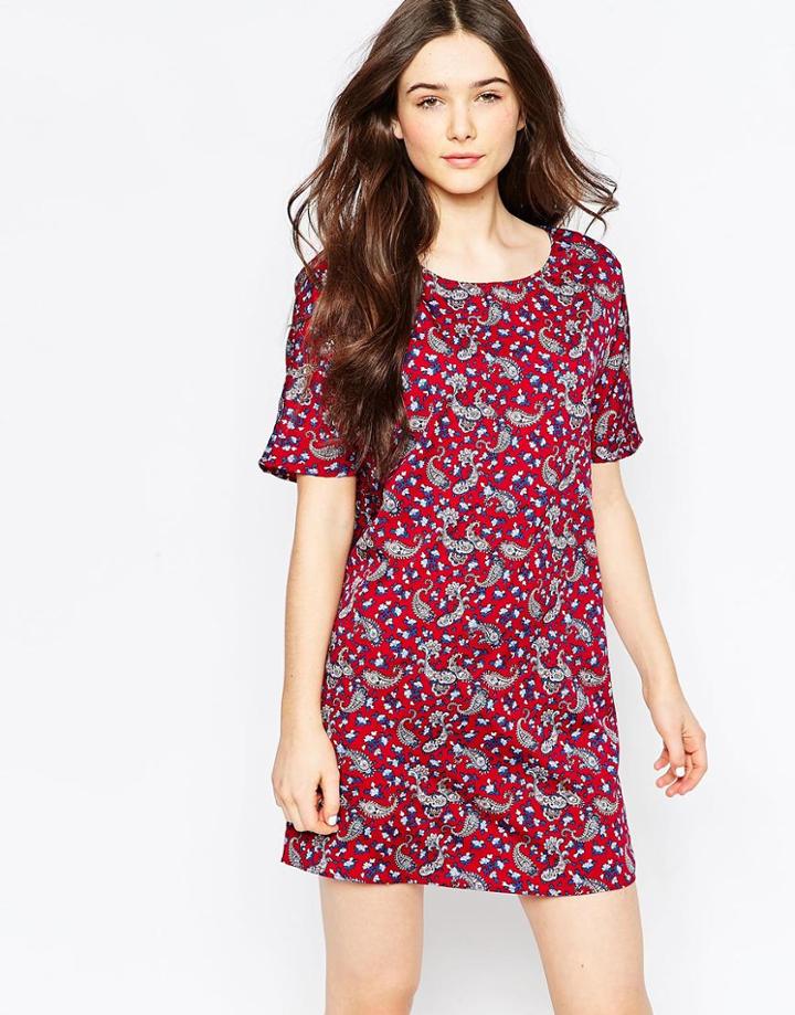 Vila Paisley Print Shift Dress - Red Print