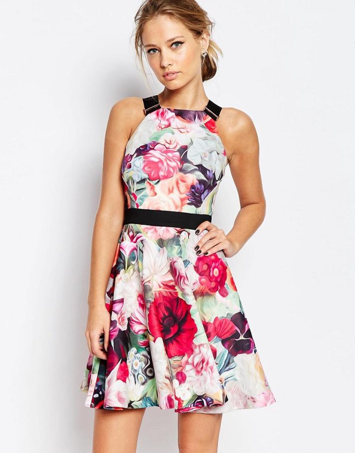 Ted Baker Samra Floral Print Dress With Buckle Straps - Pink Print
