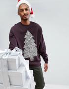 Asos Oversized Sweatshirt With Sequin Holidays Tree - Purple