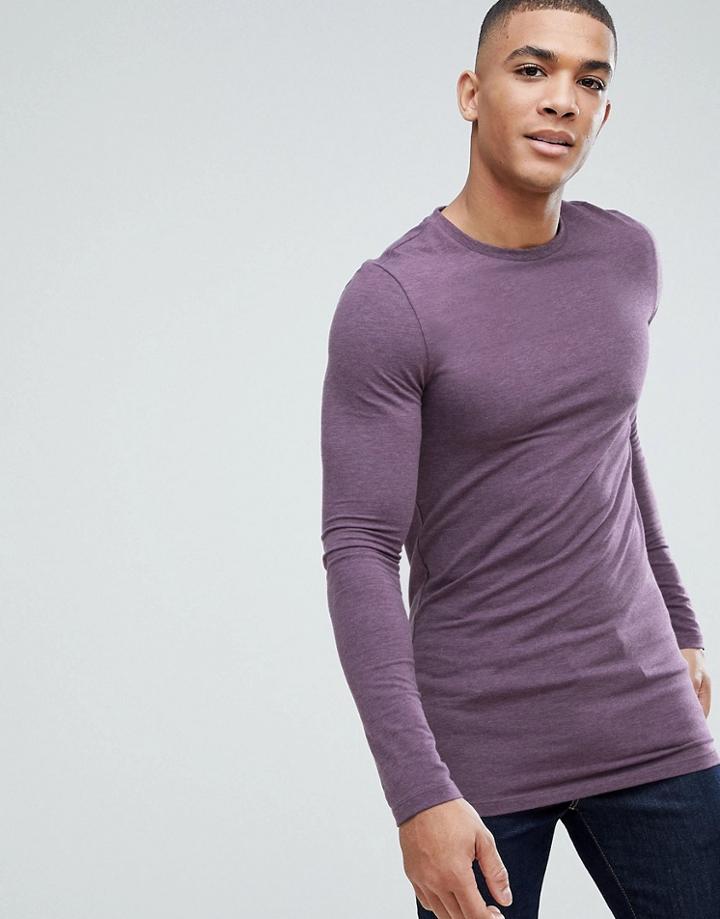 Asos Design Longline Muscle Fit T-shirt With Long Sleeves In Purple - Purple