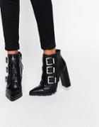 Asos Enza Multi Buckle Pointed Ankle Boots - Black