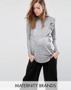 Bluebelle Maternity Long Sleeve Metallic Top With Frill Detail - Silver
