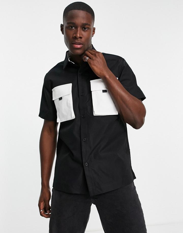 Topman Short Sleeve Shirt In Black With Contrast Pockets