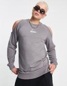 Asos Design Sweatshirt In Gray With Cut Out And Logo Print